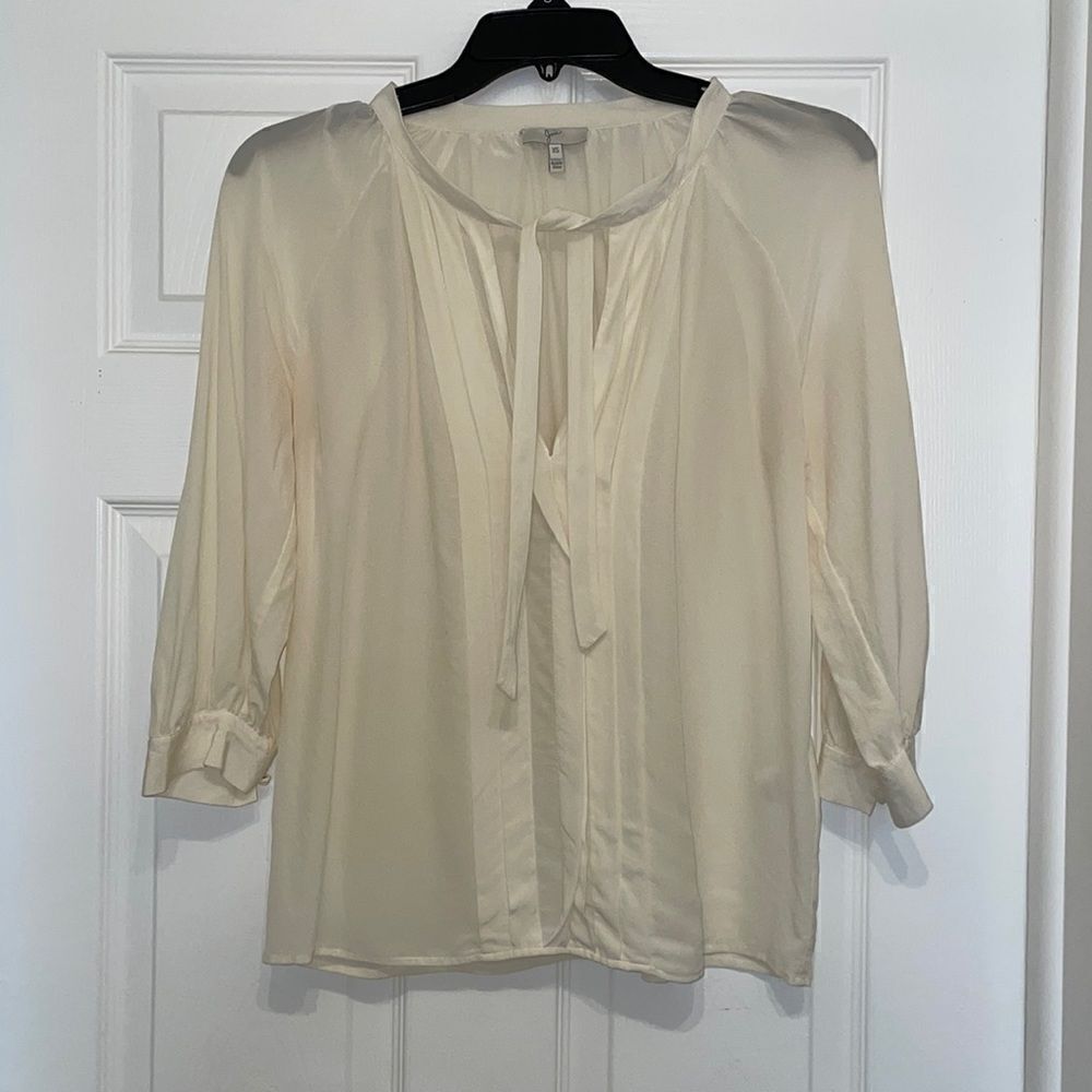 Joie Cream Tie-Neck Silk Blouse